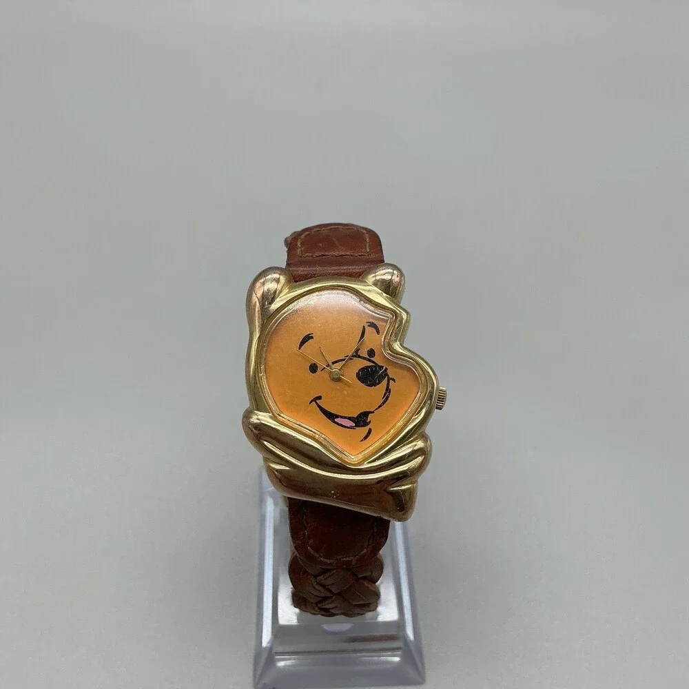 Timex Disney Pooh Girls Watch 29mm Gold Tone Brown Leather Band New Battery